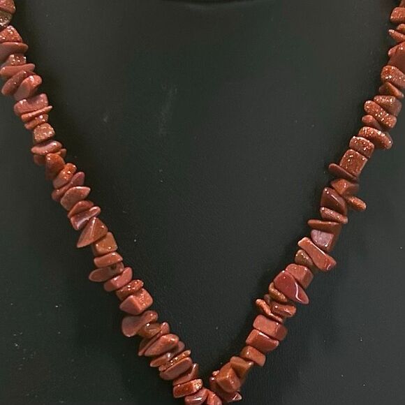 Vintage Sandstone Beaded Necklace Women's OS Brown Chip Beads Teardrop Pendant - Picture 4 of 8